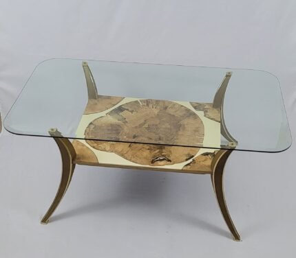 A rectangular table with two tops